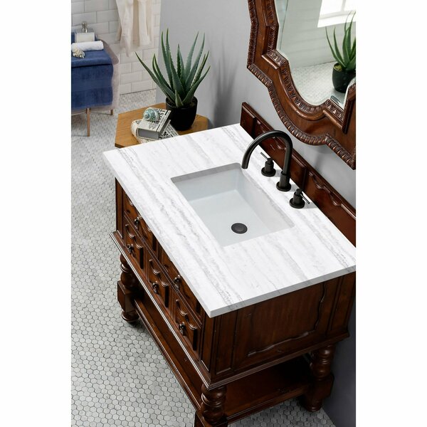 James Martin Vanities Castilian 36in Single Vanity, Aged Cognac w/ 3 CM Arctic Fall Solid Surface Top 160-V36-ACG-3AF